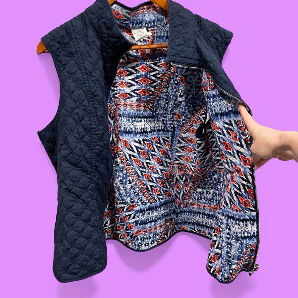 Cute navy quilted cottagecore reversible lightweight vest zipper grannycore